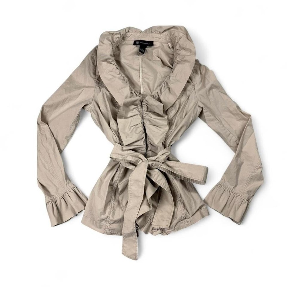 INC International Concepts vintage tan/ khaki  ruched ruffle jacket Size M